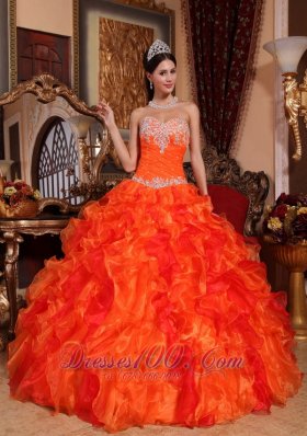 Discount Orange Quinceanera Dress Sweetheart Organza Appliques and Beading Ball Gown