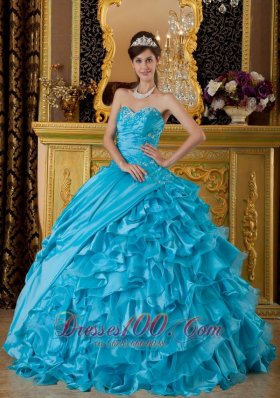 Teal Ball Gown Sweetheart Floor-length Taffeta and Organza Appliques Quinceanera Dress