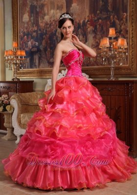 Elegant Hot Pink Quinceanera Dress Sweetheart Taffeta and Organza Beading Ball Gown