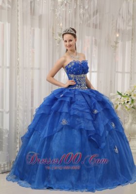 Luxurious Royal Blue Quinceanera Dress Strapless Organza Beading Ball Gown