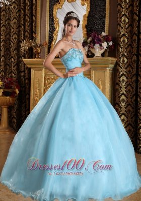 Beautiful Aqua Blue Quinceanera Dress Sweetheart Organza Beading Ball Gown