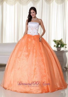 Orange Ball Gown Strapless Floor-length Organza Quinceanera Dress