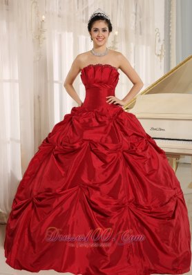 Wine Red Ball Gown Quinceanera Dress With Pick-ups For Custom Made Taffeta In Haiku City Hawaii