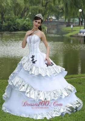 Ball Gown 2013 Quinceanera Dress For Military Ball Appliques On Taffeta Organza Strapless