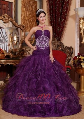 Puffy Popular Purple Quinceanera Dress Sweetheart Organza Beading A-line