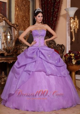 Puffy New Lavender Quinceanera Dress Strapless Organza Beading Ball Gown