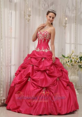 Puffy Formal Coral Red Quinceanera Dress Sweetheart Taffeta Appliques ...