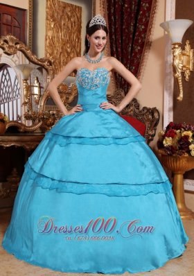 Puffy Perfect Aqua Blue Quinceanera Dress Sweetheart Taffeta Appliques Ball Gown