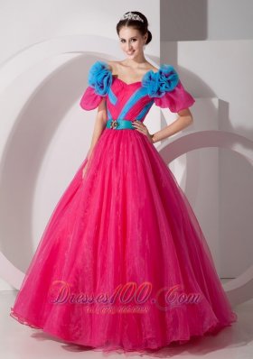 2013 Beautiful Hot Pink Off The Shoulder Quinceanera Dress Hand Made Flowers