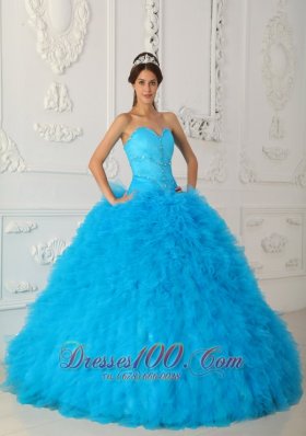 2013 Discount Blue Quinceanera Dress Sweetheart Satin and Organza Beading Ball Gown
