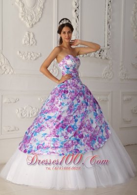 2013 Multi-color A-line Sweetheart Floor-length Tulle Appliques Quinceanera Dress