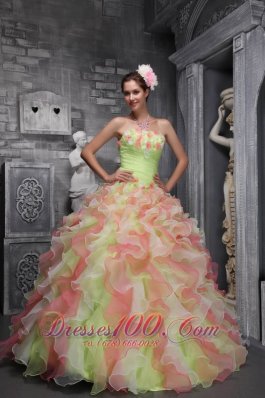 2013 Lovely Multi-color Sweet 16 Dress Strapless Taffeta and Organza Hand Flowers Ball Gown