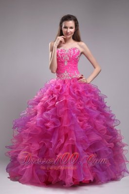 2013 Fuchsia Ball Gown Sweetheart Floor-length Orangza Appliques Quinceanera Dress