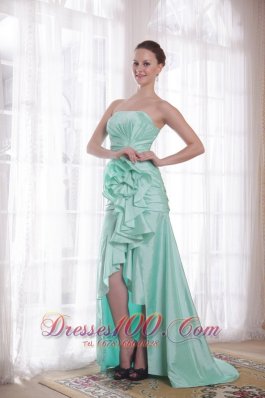 Best Apple Green A-line / Princess Strapless High-low Taffeta Hand Made Flower Prom Dress
