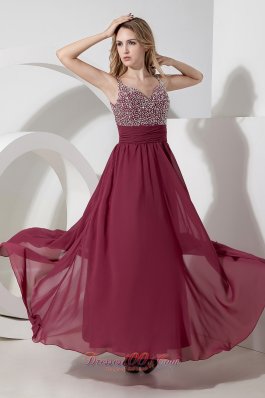 Best Empire Straps Beading Prom Dress Ankle-length Chiffon