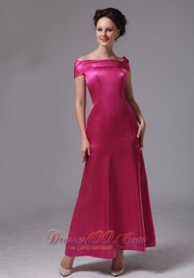 On Sale Hot Pink Off The Shoulder Ankle-length Mother Of The Bride Dress For Custom Made In Duluth Georgia