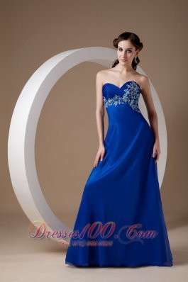 On Sale Customize Royal Blue Empire Evening Dress Sweetheart Chiffon Appliques Brush Train