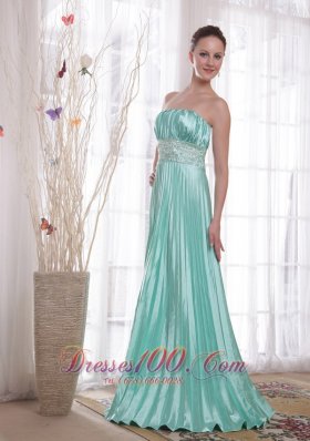 On Sale Apple Green Empire Strapless Floor-length Elastic Woven Satin Beading Prom Dress