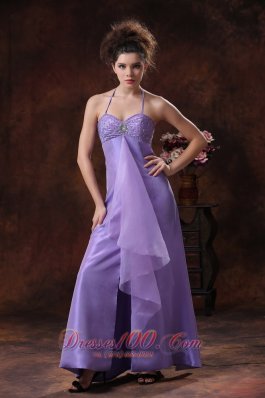 On Sale Halter Beading Chiffon Empire Lilac Formal Evening Prom Dress