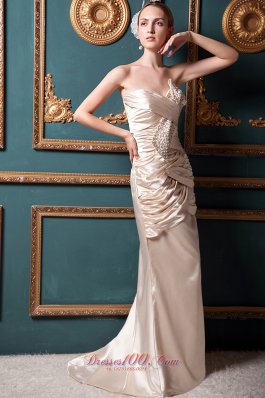 On Sale Champagne Column Sweetheart Brush Train Taffeta Beading Homecoming Dress