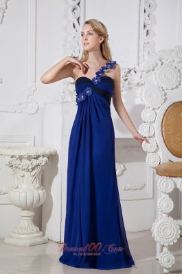 On Sale Blue Column One Shoulder Prom Dress Hand Made Flowers Floor-length Chiffon