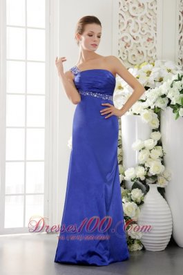 On Sale Blue Column / Sheath One Shoulder Floor-length Satin Beading Prom / Evening Dress