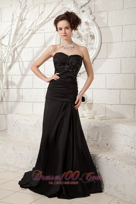 On Sale Modest Black Little Black Dress Column Sweetheart Taffeta Ruch and Beading Brush Train