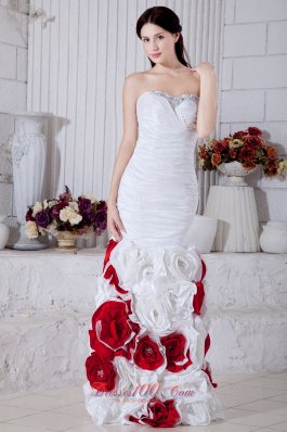 2013 White Mermaid Sweetheart Beading and Hand Made Flowers Prom / Evening Dress Floor-length