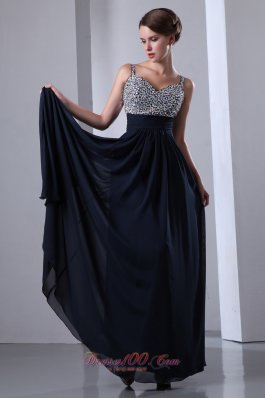 2013 Dark Navy Blue Straps Chiffon Beading Prom Dress with Colorful Beading