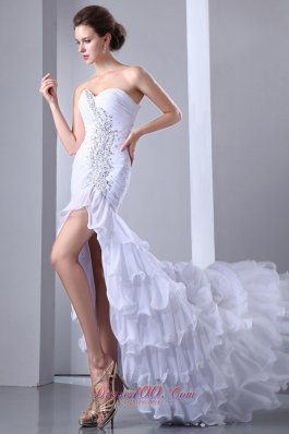 2013 White Column Sweetheart Beading Wedding Dress Brush Train Chiffon