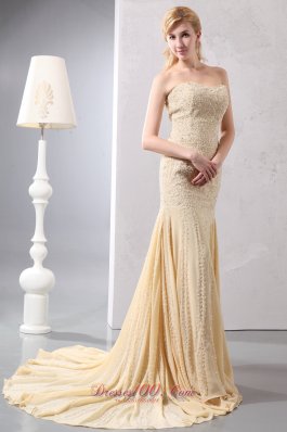 2013 Beautiful Gold Mermaid Prom Dress Sweetheart Court Train Chiffon Beading and Sequins