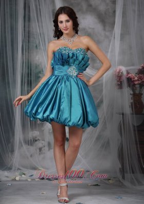 Teal A-line / Princess Sweetheart Mini-length Taffeta Beading Prom / Homecoming Dress