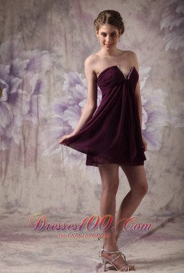 Modest Dark Purple Prom / Cocktail Dress A-line V-neck Chiffon Beading Mini-length