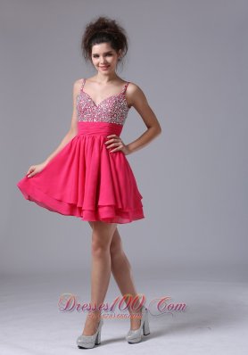 Beading Straps Mini-length A-Line Cocktail Beaded Decorate Shoulder Short Prom Dress