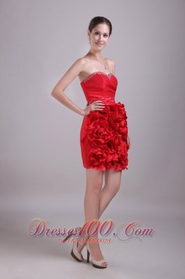 Red Column/Sheath Sweetheart Mini-length Satin Beading Prom Dress