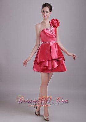 Red A-Line / Princess One Shoulder Mini-length Taffeta Rhinestone Prom / Homecoming Dress