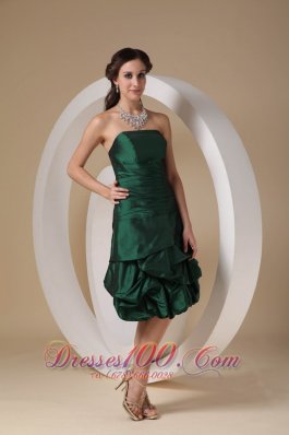 Dark Green Column Strapless Knee-length Taffeta Beading Prom / Homecoming Dress