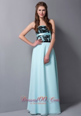 Light Cyan Column Strapless Floor-length Chiffon Lace Prom Dress