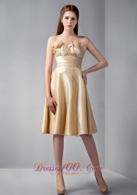 Gold Empire Strapless Knee-length Elastic Woven Satin Ruch Prom Dress