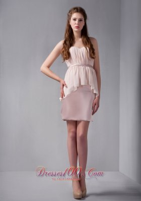 Pink Column Sweetheart Mini-length Chiffon and Taffeta Ruch Prom Dress