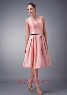 Watermelon A-line / Princess V-neck Knee-length Taffeta Sash Bridesmaid Dress