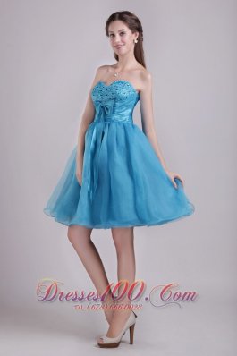 Teal A-line Sweetheart Short Organza Beading and Bow Prom / Homecoming Dress