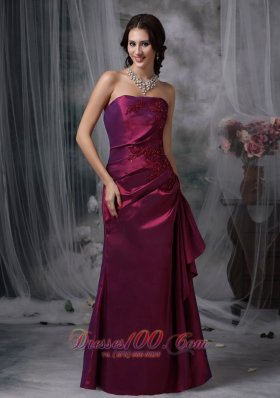 Burgundy Elegant Bridesmaid Dress Column Strapless Taffeta Appliques Floor-length
