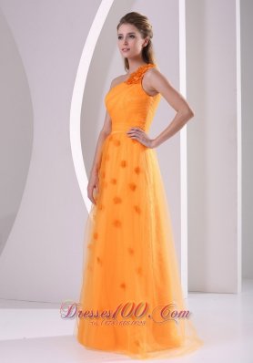 Orange Hand Made Flowers One Shoulder 2013 Prom / Evening Dress Tulle