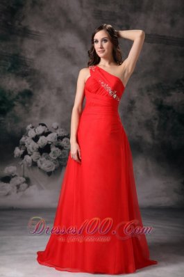 Custom Made Red One Shoulder Plus Size Prom / Evening Dress Chiffon Appliques