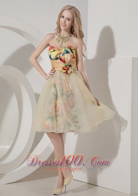 Colorful Knee-length Printing Short Prom Dress with Beading