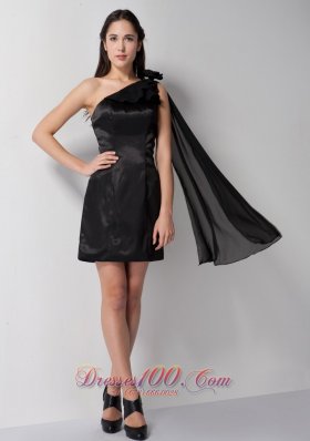 Customize Black Column Bridesmaid Dress One Shoulder Mini-length Taffeta