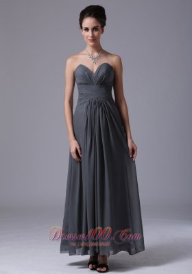 Grey Sweetheart Simple Chiffon Ankle-length Homecoming Bridesmaid Dress