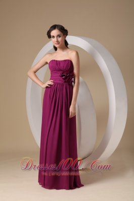 Violet Purple Column / Sheath Strapless Floor-length Chiffon Hand Made Flower Prom Dress