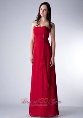 Wonderful Wine Red Column Strapless Bridesmaid Dress Chiffon Beading Floor-length